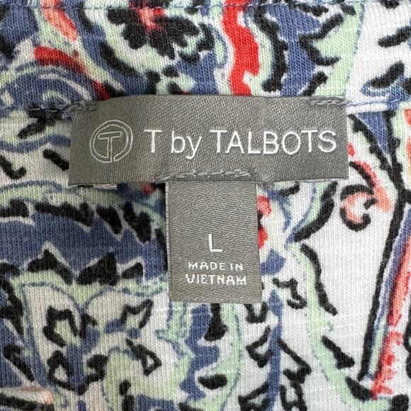 T by Talbots Dress Womens Large Blue Paisley Sleeveless Ruched Side Drawstring - Picture 5 of 7